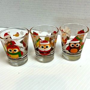 Cerve made in Italy owl shot glasses Christmas theme Santa set of three